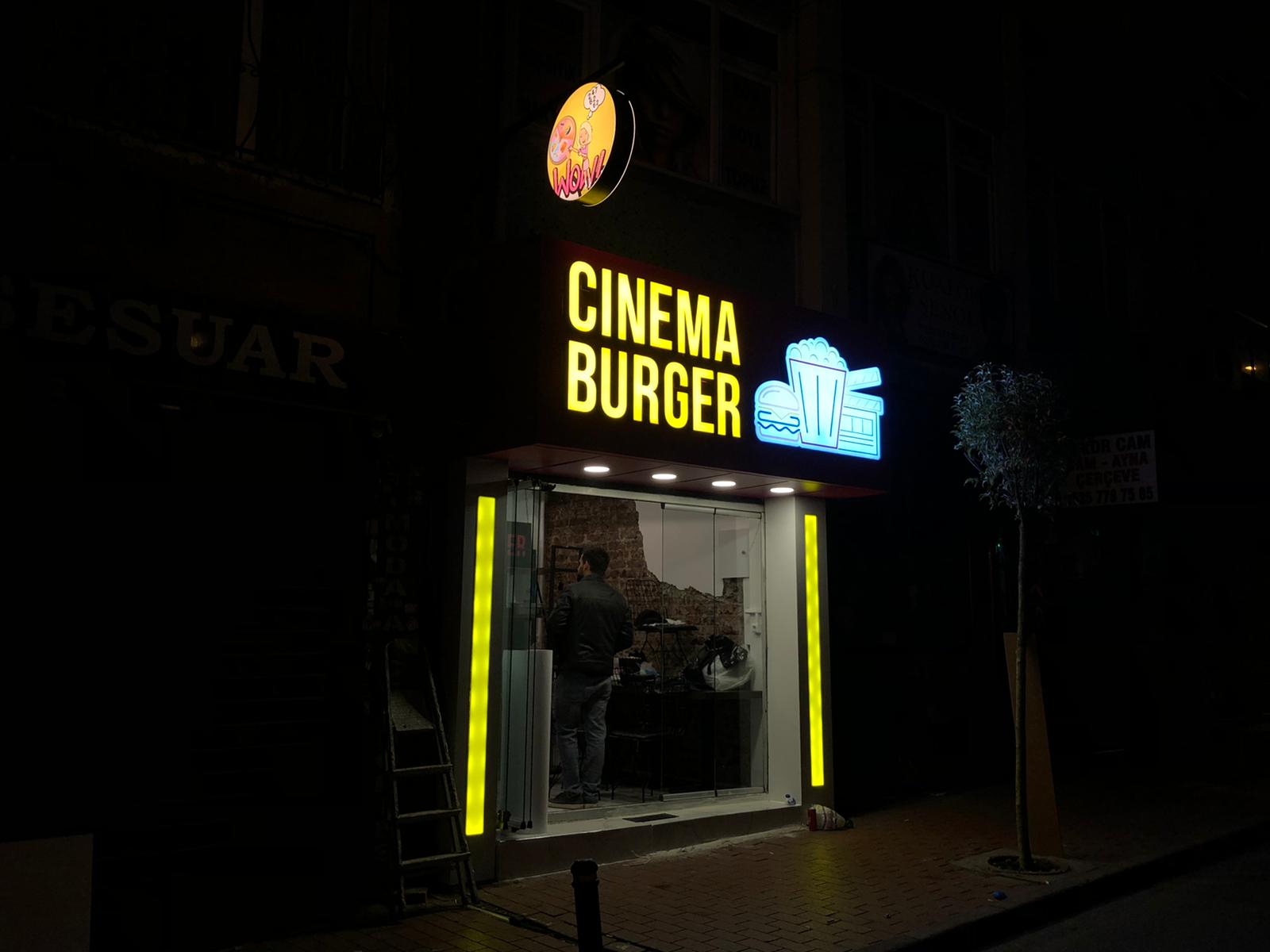 Cinema Burger Işıklı Kutu Harf Tabela