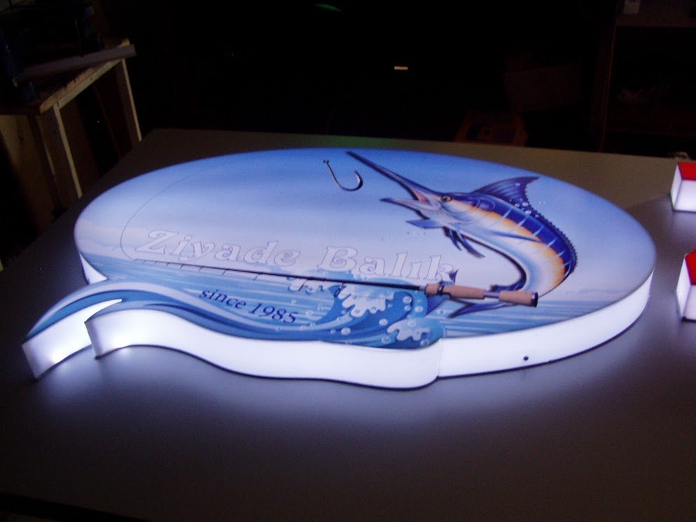 balıkçı ışıklı pleksi tabela tabelası tabelalar