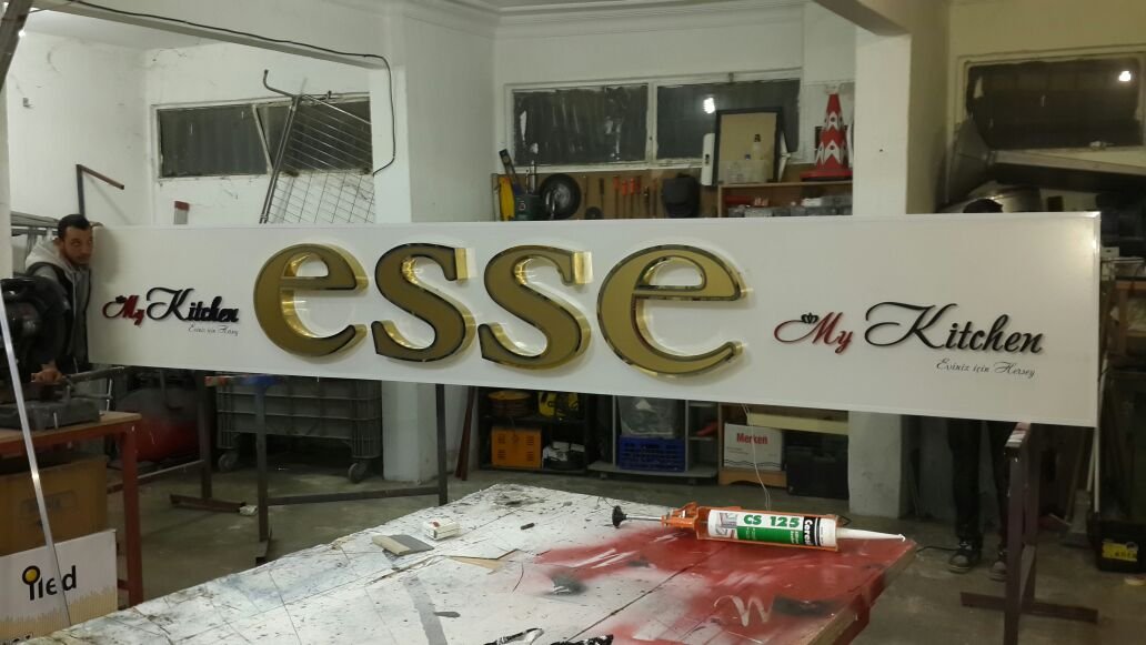 gold krom kutu harf ışıklı tabela imalat