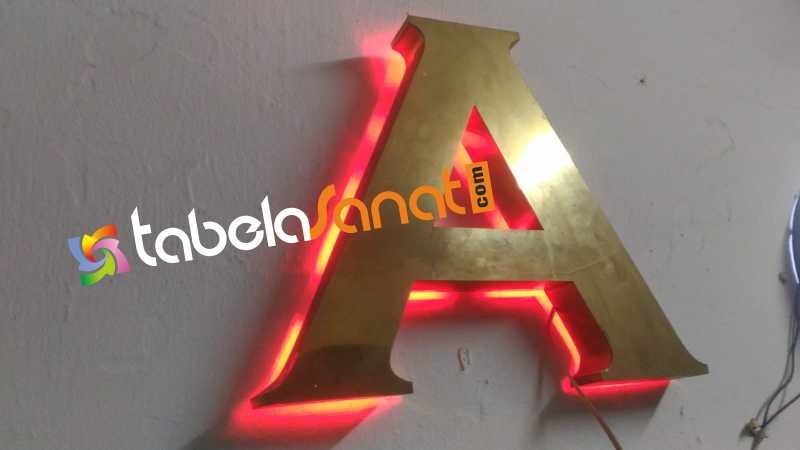 gold krom paslanmaz led ışıklı kutu harf tabela