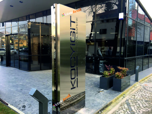 led ışıklı satine krom paslanmaz kanopi totem tabela